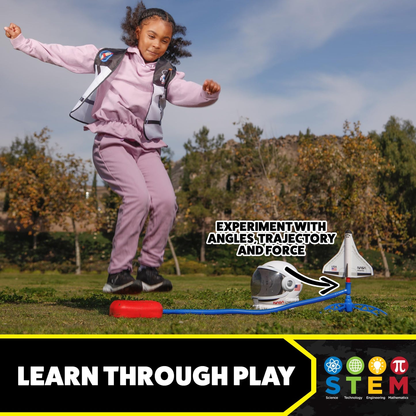 Stomp Rocket Space Collection Rocket Launcher for Kids, 3 NASA Rockets - Backyard & Outdoor Fun Toy Gift for Boys & Girls - STEM Soft Foam Blaster Set