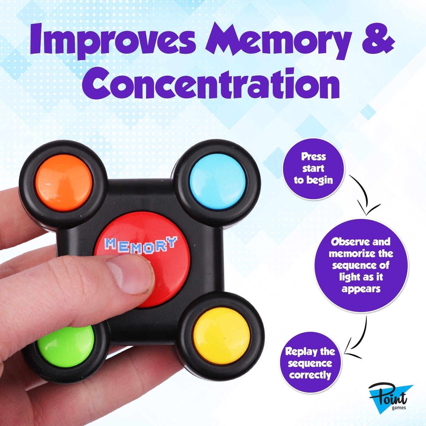 Point Games Memory Run - Electronic Memory Handheld Game with Lights - Competitive Maze Challenge Gameplay -Cognitive Developmental Brain Teaser
