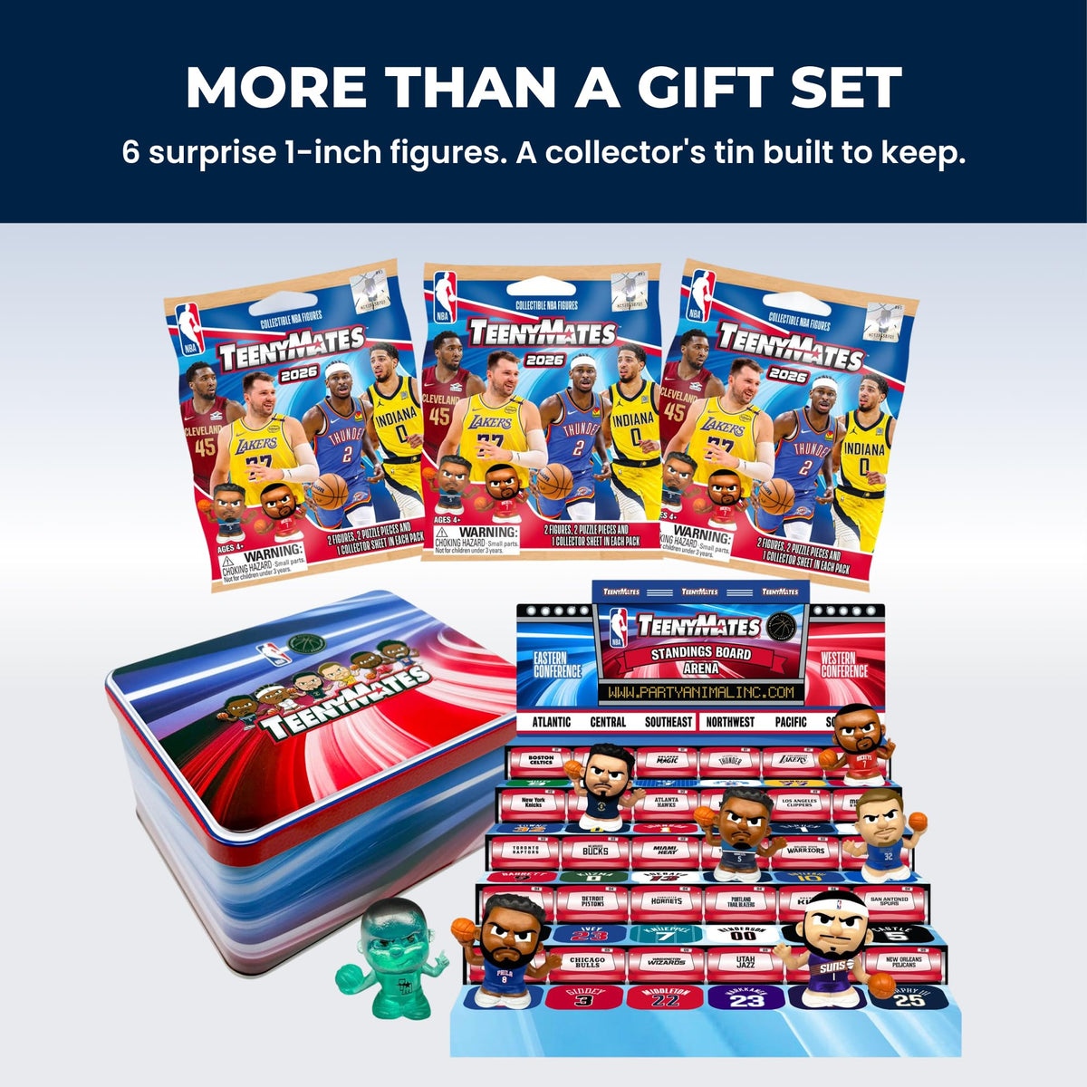 TeenyMates NBA Basketball Action Figures Gift Set with Collectible Tin