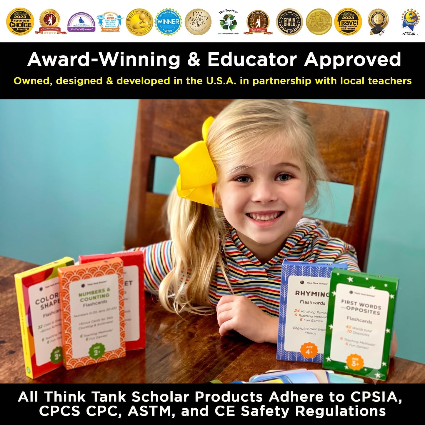 Award-Winning Flash Cards for Preschool & Kindergarten - 5-Deck Set, 180 Jumbo Cards - Learn Alphabet, Numbers, Colors, Shapes, First Words, Opposites