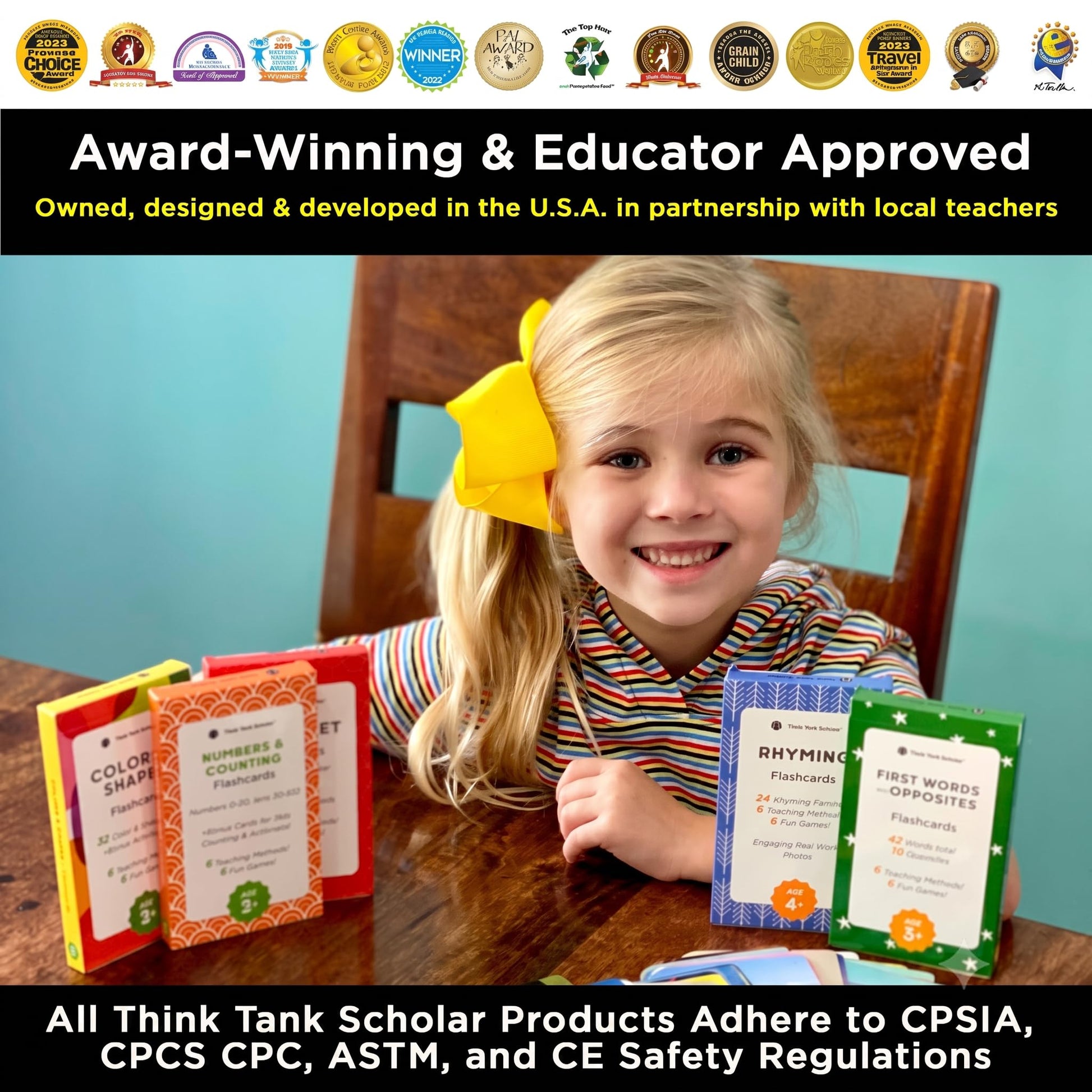 Award-Winning Flash Cards for Preschool & Kindergarten - 5-Deck Set, 180 Jumbo Cards - Learn Alphabet, Numbers, Colors, Shapes, First Words, Opposites