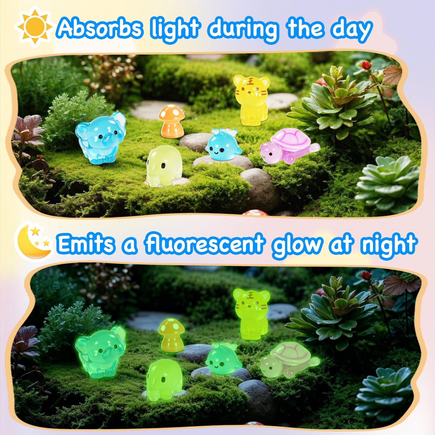 120 Glow In The Dark Animal Resin - 30 Styles?These small animals glow in the dark, Perfect for fairy garden decorations, Miniature landscape