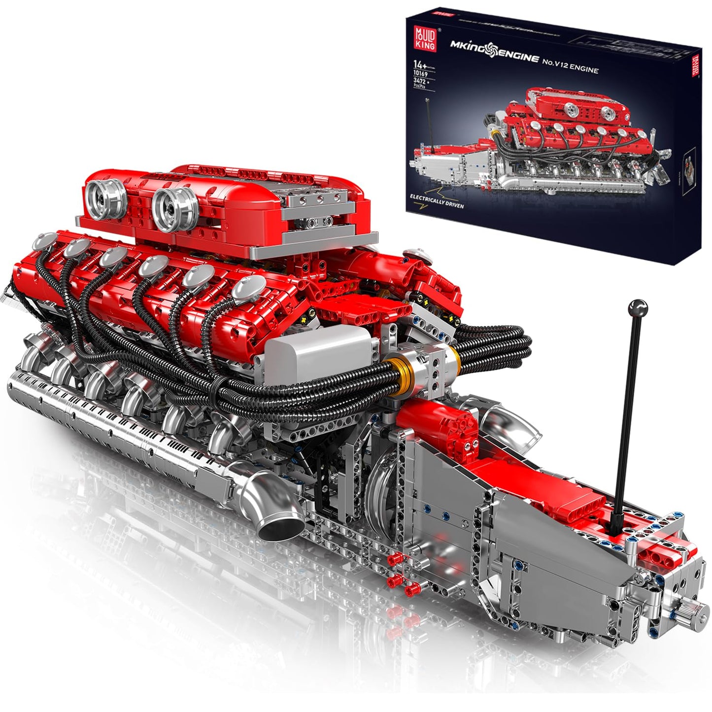 Mould King V12 Engine Model Kit that Runs - Motorized Mini Engines Building Blocks Set with Battery & Gearshift, Car Construction STEM Toy for Adults