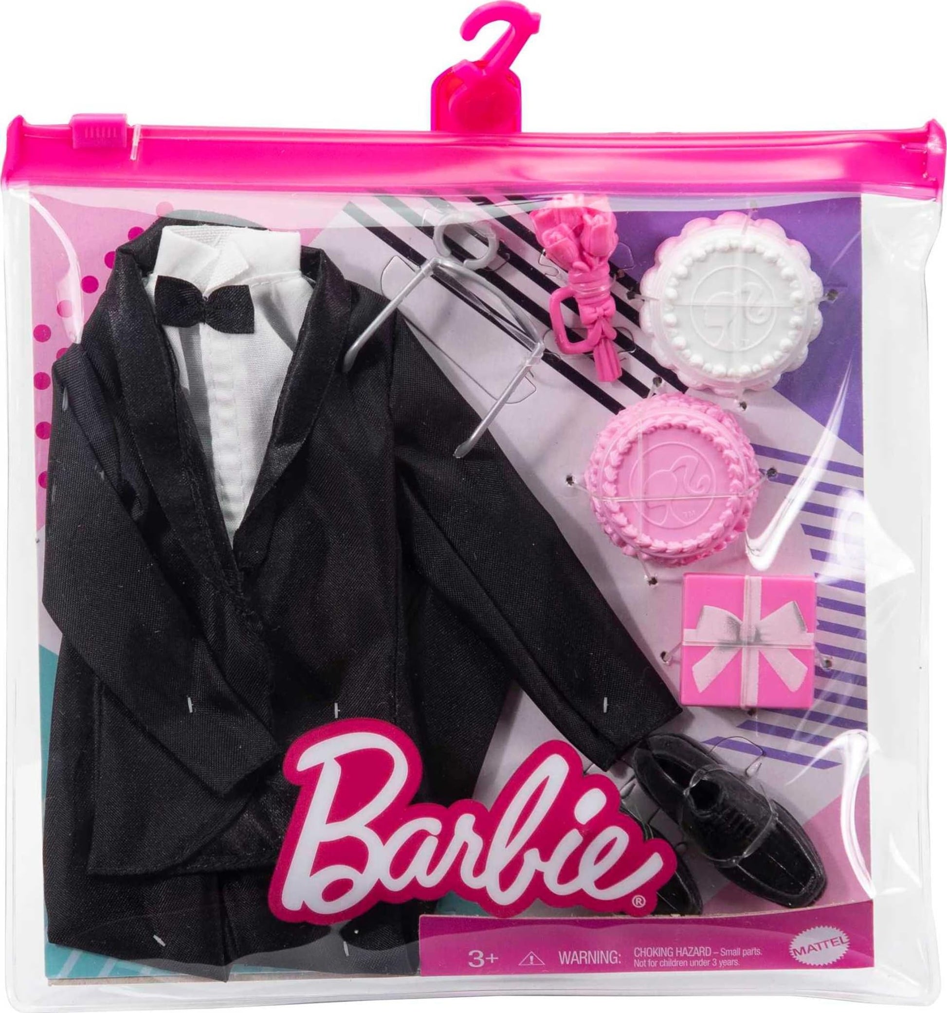 Barbie Fashion & Accessories Pack, Bridal Set with Groom Outfit for Ken Doll with Tuxedo, Shoes, Watch, Wedding Cake with Tray & Bouquet