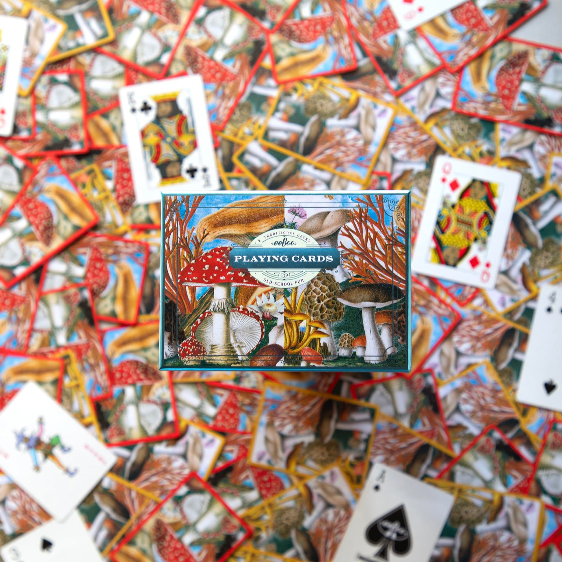 eeBoo Piece & Love: Mushroom Playing Cards - Includes 2-52 Card Decks, Traditional Decks with Beautiful Artwork & Gilded Edges