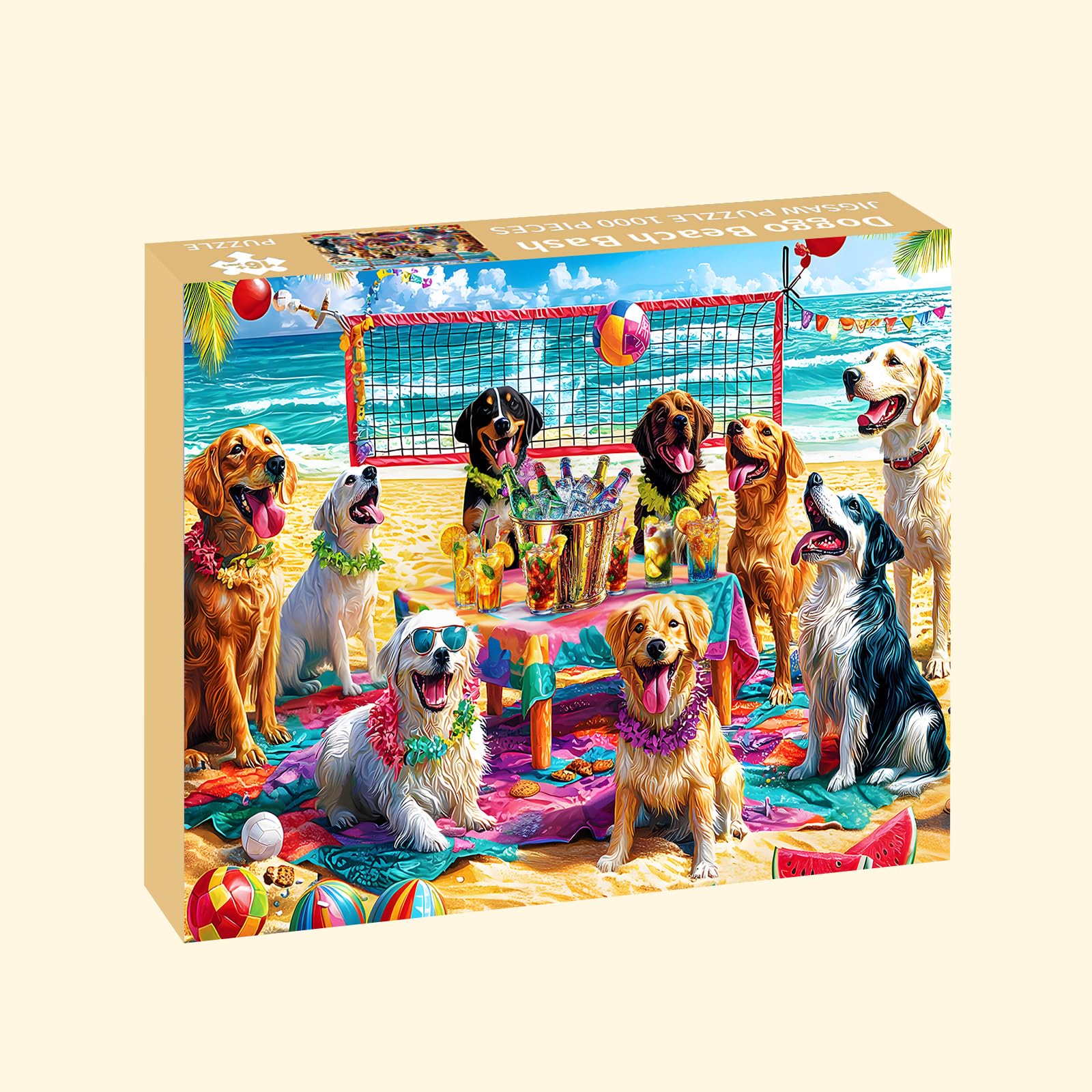 Puzzles for Adults 1000 Pieces, Dog Jigsaw Puzzles 1000 Pieces - Doggo Beach Bash, Party Decor Impossible Puzzle, Finished Size 27.56 * 19.69",