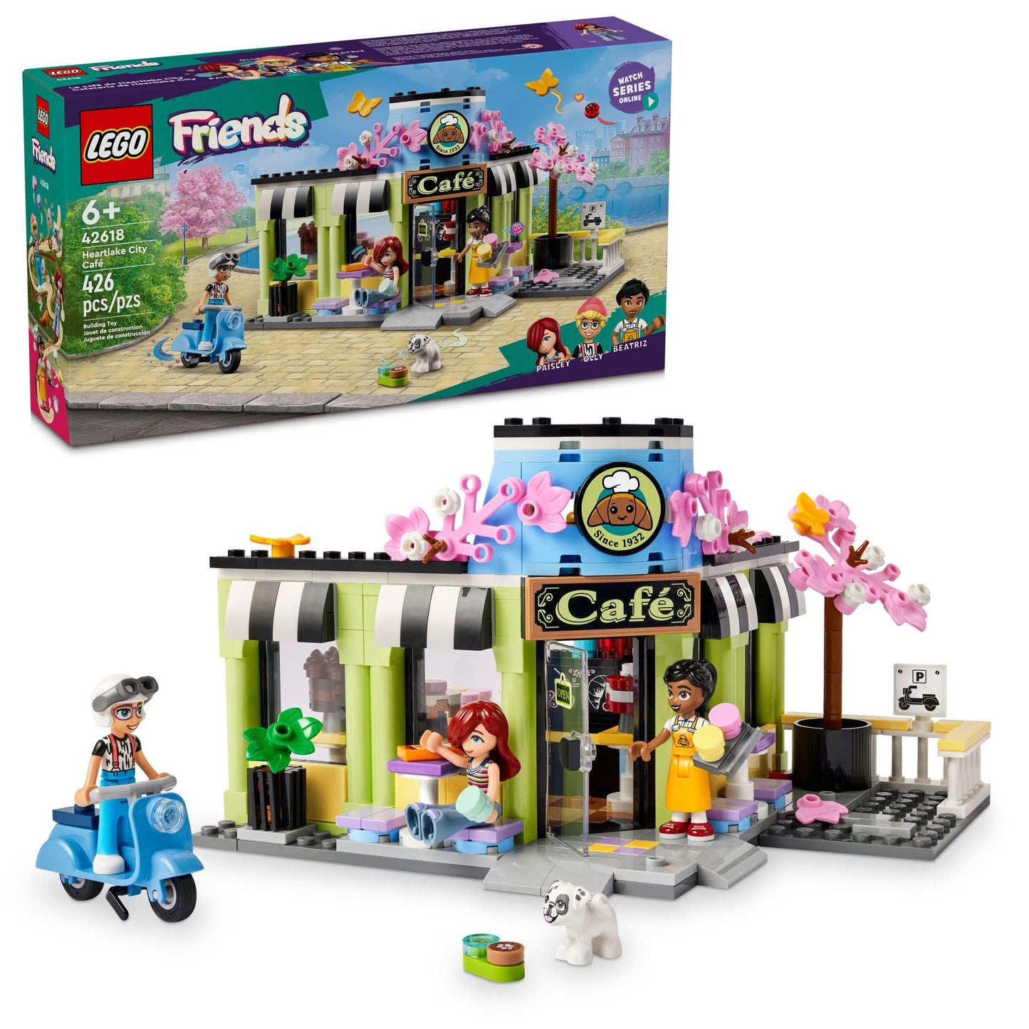 LEGO Friends Heartlake City Café Shop Toy for Kids, Bakery Building Set, Birthday Gift Idea for Girls and Boys Ages 6 Years and Up with 3 Mini Dolls