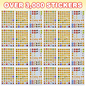 ArtCreativity 3000+ Emoticon Stickers for Kids, Includes 12 Packs with 72 Sticker Sheets, Emoticon Sticker Set for Teacher Classroom Rewards, Art