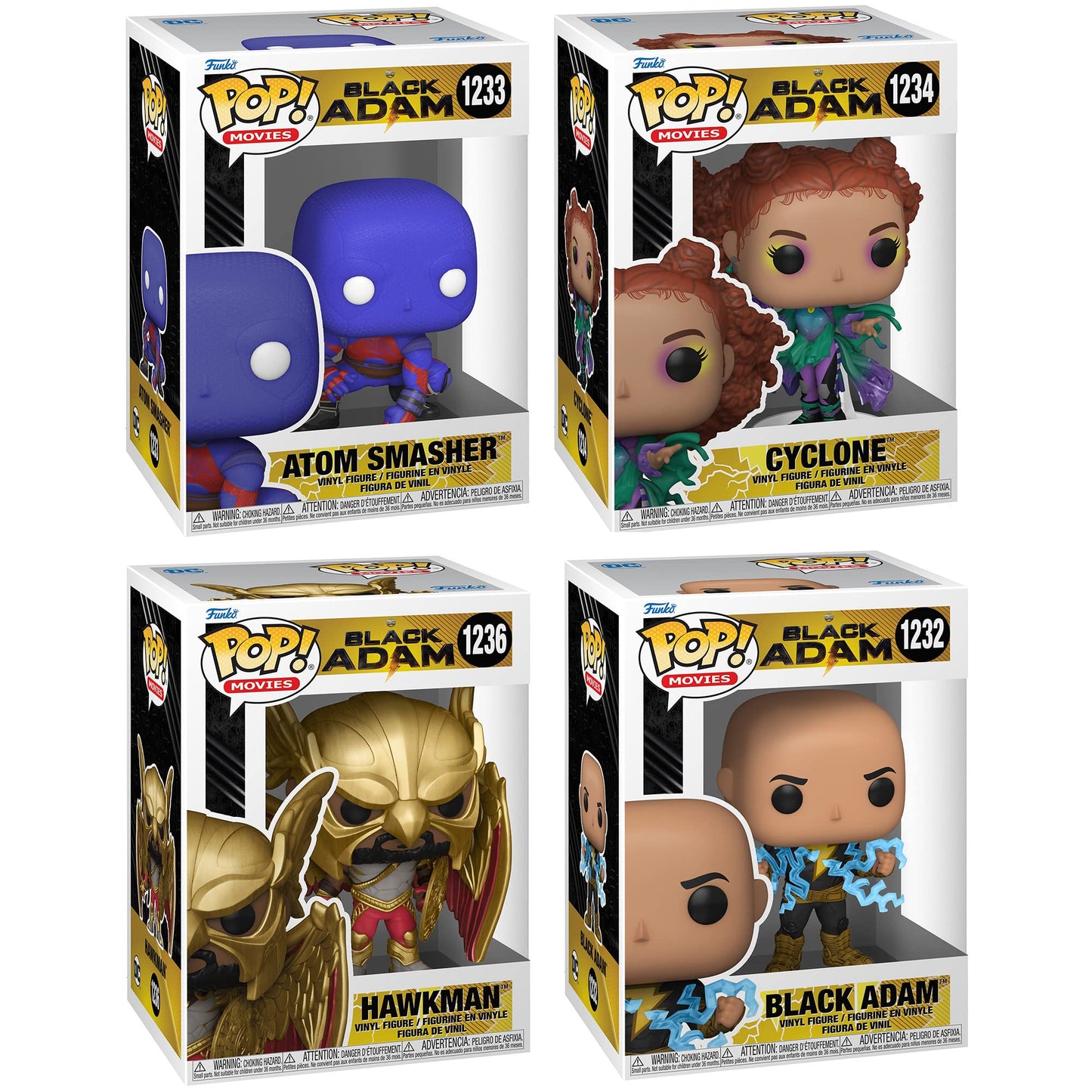 Funko Flat River Group Pop! DC Movies: Black Adam Collectors Set - 4 Figure Includes: Atom Smasher, Cyclone, Hawkman w/Helmet & Wings Lightning