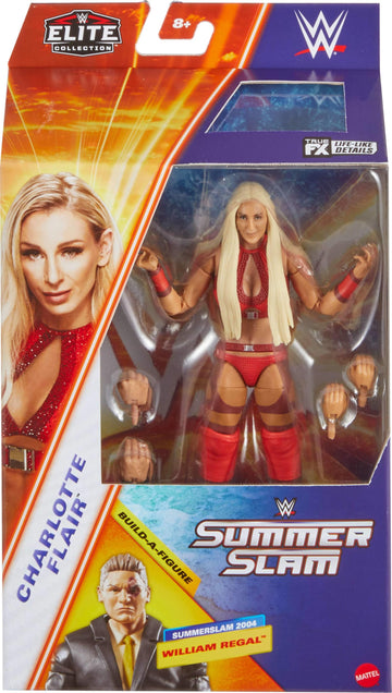 Mattel WWE Elite Collection Action Figure & Accessories, Premium Live Event Charlotte Flair Set, SummerSlam with William Regal Build-A-Figure Parts