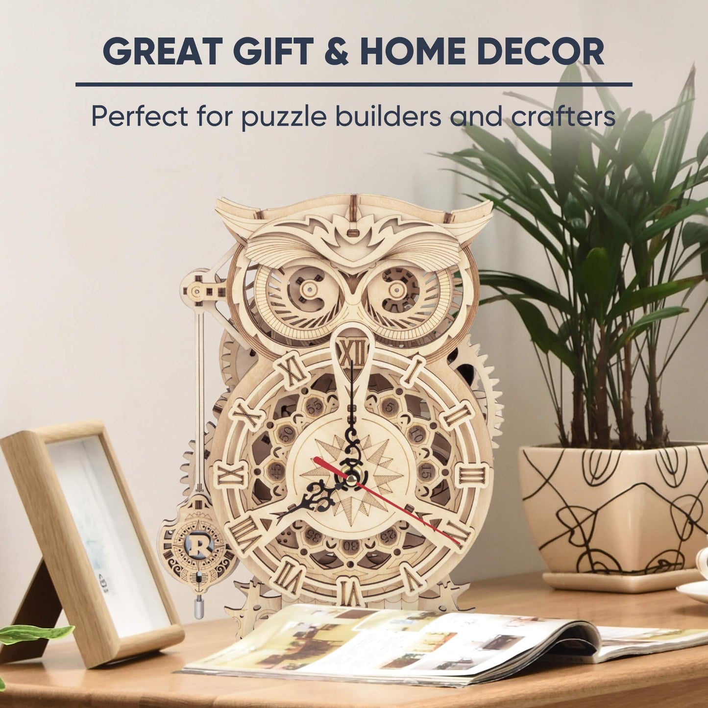 ROKR 3D Wooden Puzzles for Adults Mechanical Clock Kits - Owl Clock, DIY Model Building Kits Educational Brain Teaser Puzzles, Crafts/Hobbies/Gifts