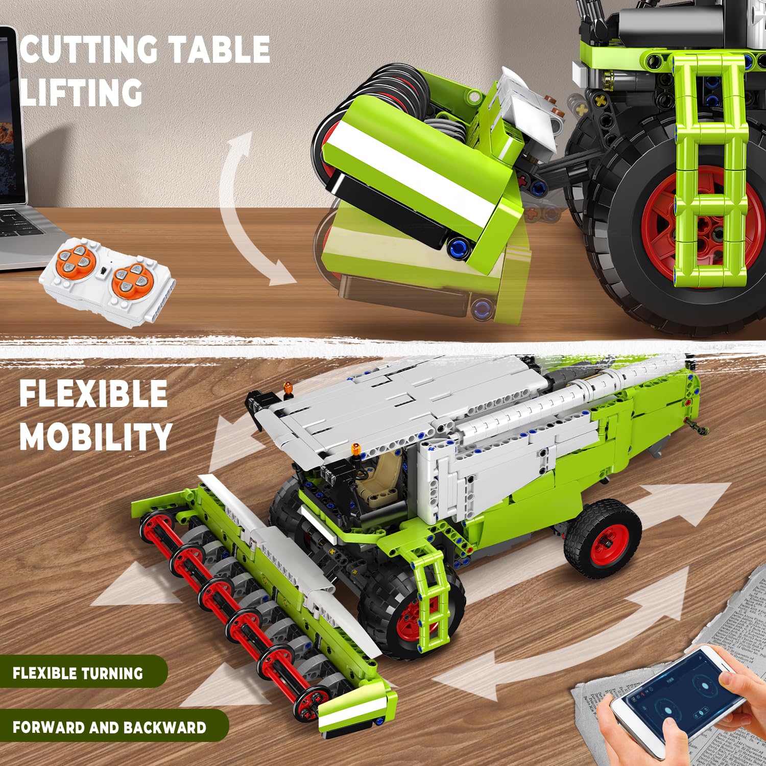 Mould King 17014 Wheat Harvester Building Blocks Set, Tractor Truck Building Kit with Motor, Farm Truck Construction Vehicles Toys, DIY Assembly STEM