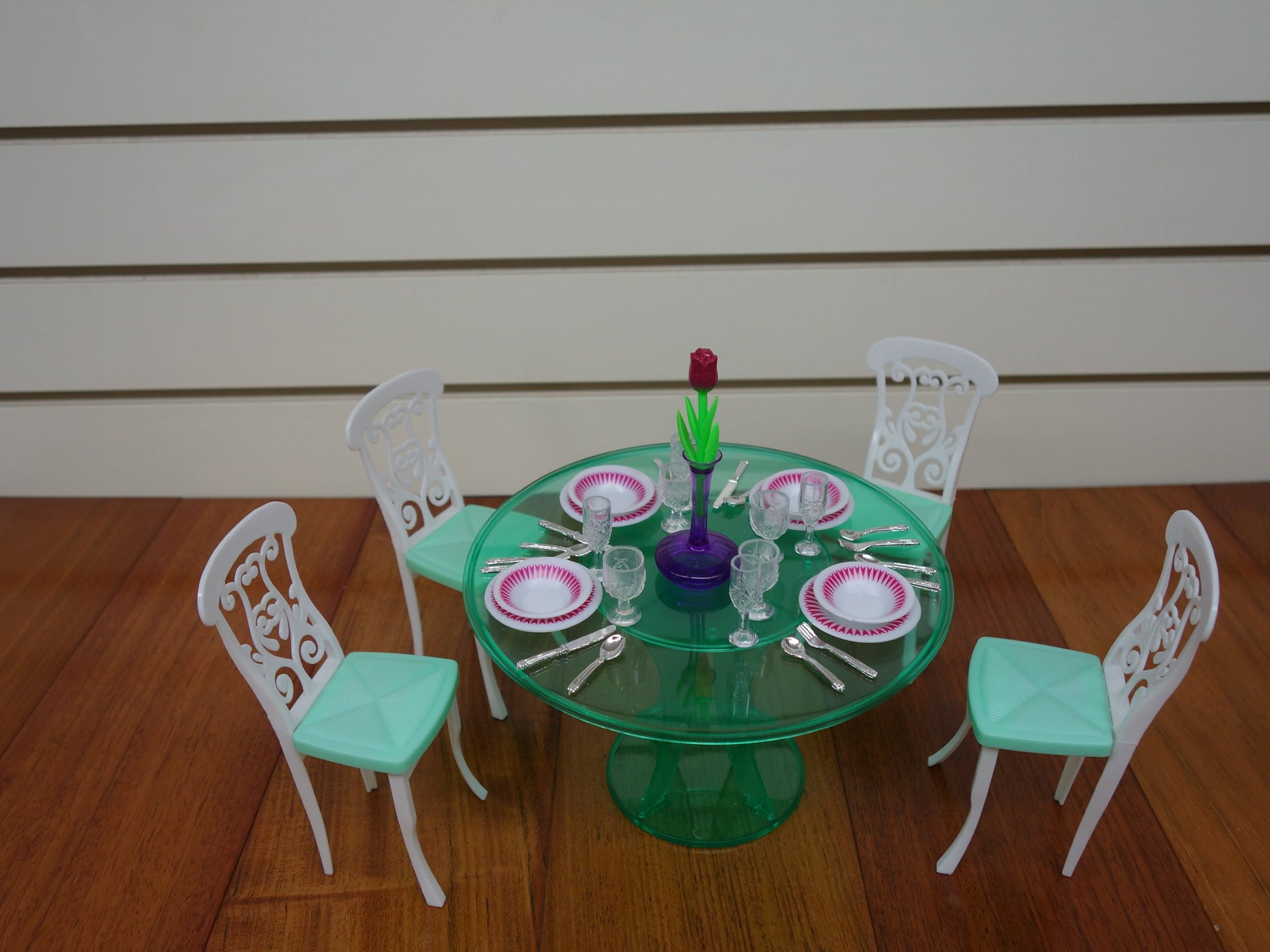 Gloria My Fancy Life Dollhouse Furniture - Meal Time Dining Table Play Set with 4 Chairs and 4 Set of Dining Wares Accessories