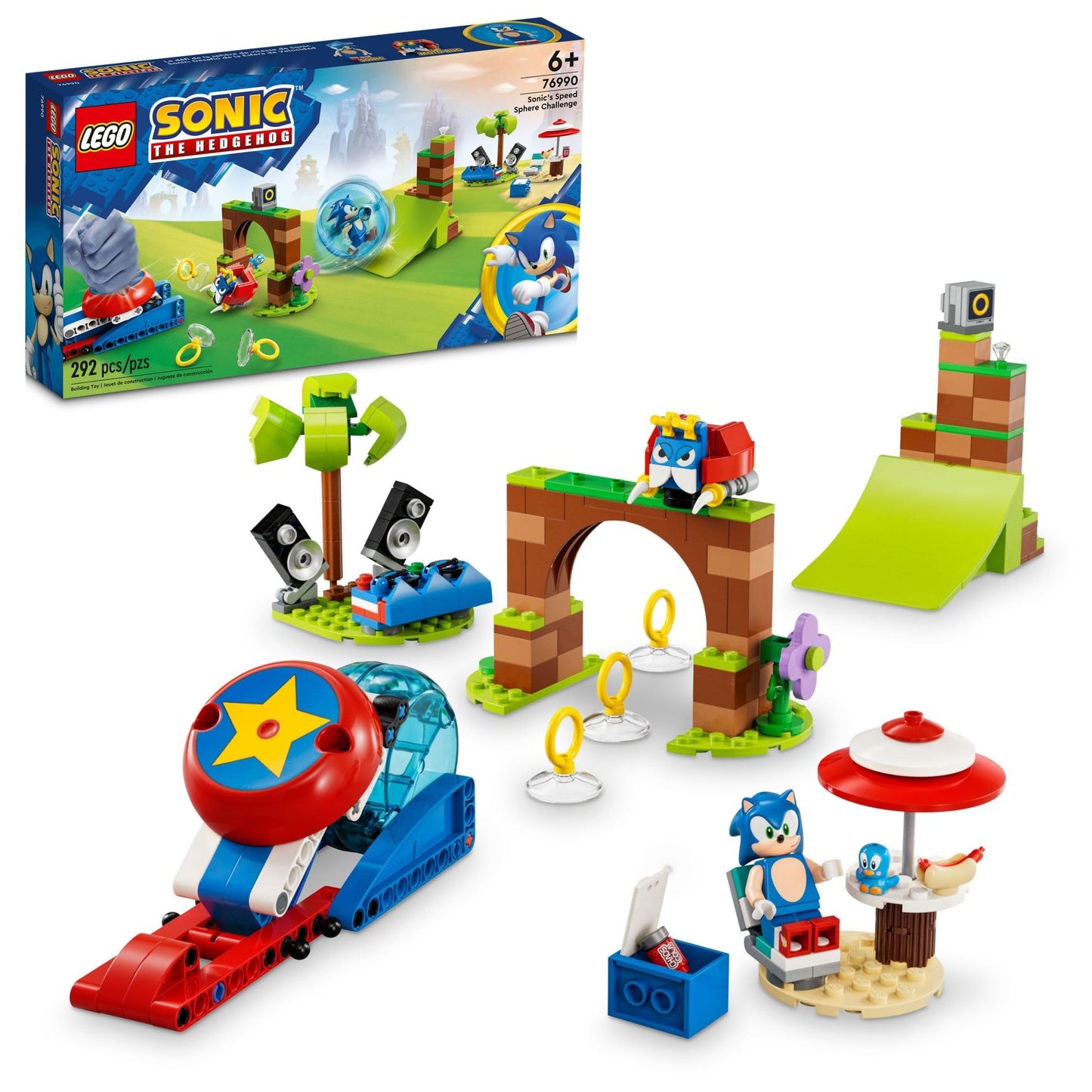 LEGO Sonic the Hedgehog Sonic’s Speed Sphere Challenge 76990 Building Toy Set, Sonic Playset with Speed Sphere Launcher and 3 Sonic Figures, Fun
