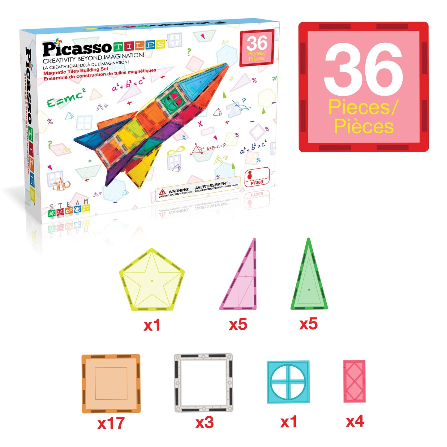 PicassoTiles Magnetic Tiles Rocket Set Construction Toy Magnet Building Block Engineering STEM Learning Child Brain Development Stacking Kit Window