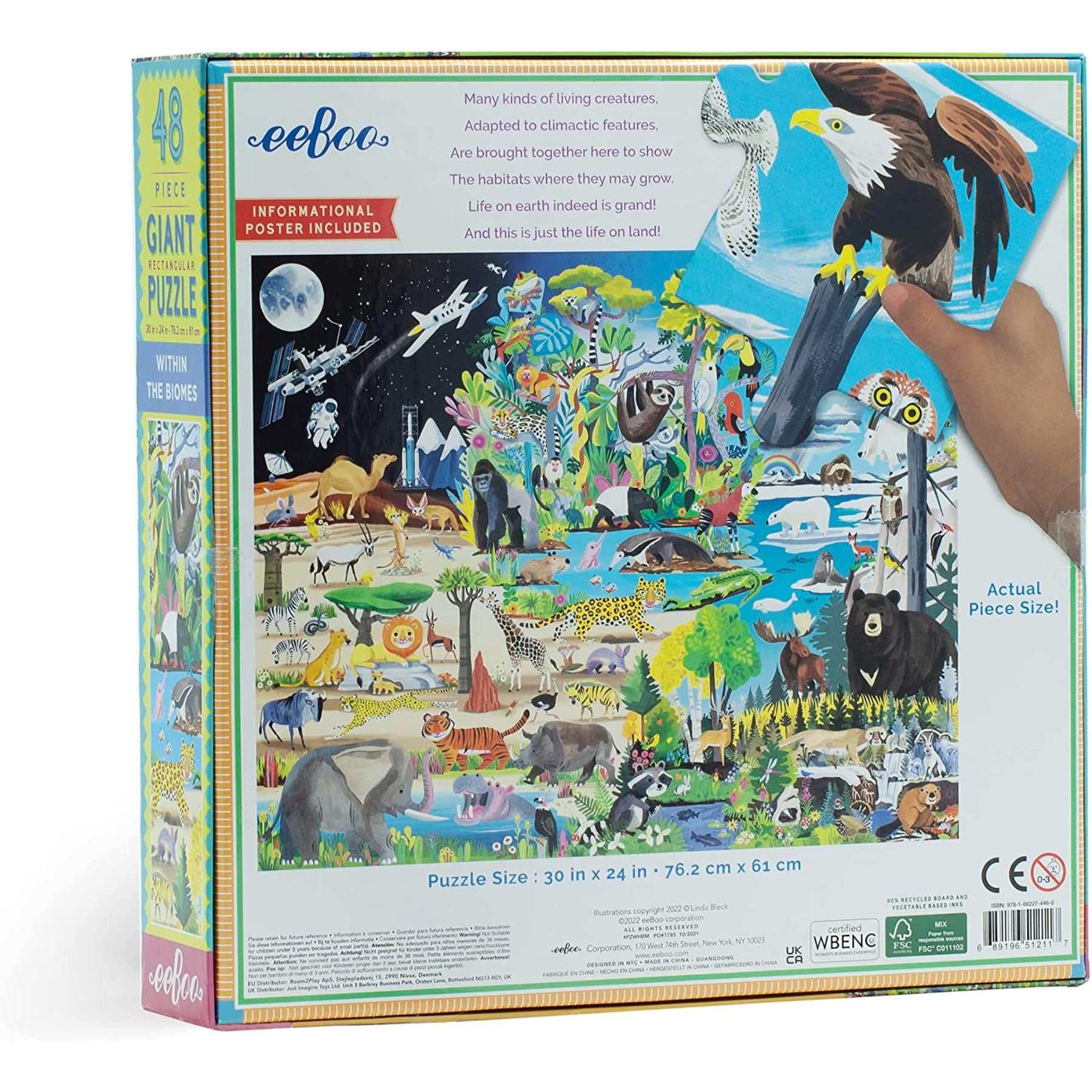 eeBoo Within The Biomes 48 Giant Piece Children's Puzzle, 30" x 24"