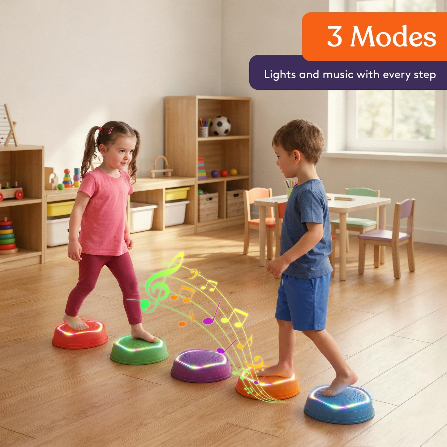 Special Supplies MUSICAL LED Stepping Stones for Kids -Light-Up Balance Blocks- Coordination & Balance for Toddlers & Children- Durable Non-Slip