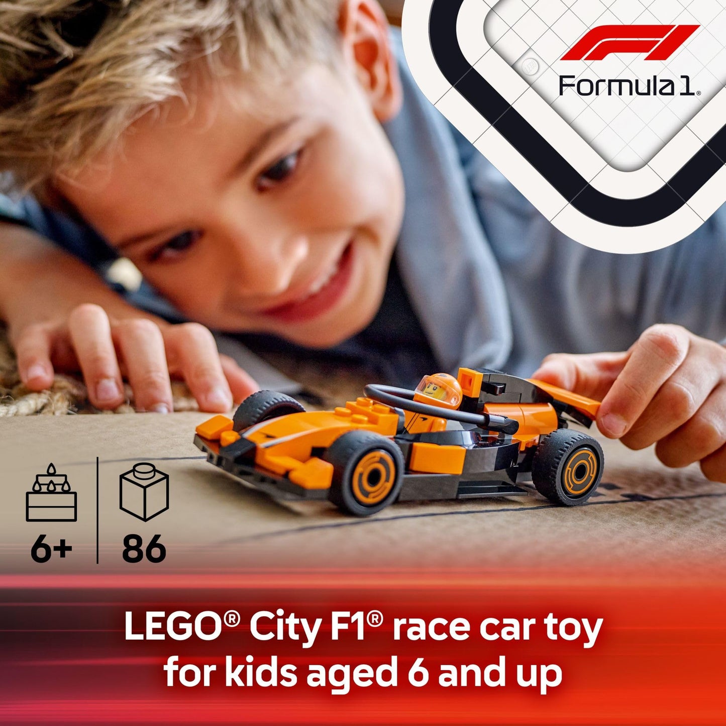 LEGO City F1 Driver with McLaren Race Car Toy - Model Car Building Toy Kit for Kids, Boys and Girls, Ages 6+ - F1 Collectible for Fans - with a Driver