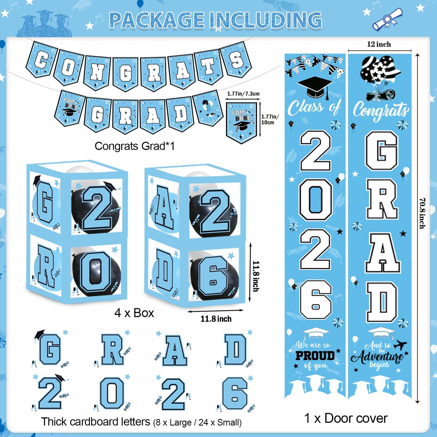 Light Blue Graduation Decorations 2026 Blue Congrats Grad Banner Class of 2026 Decorations Grad Party Decorations 2026 Graduation Banner
