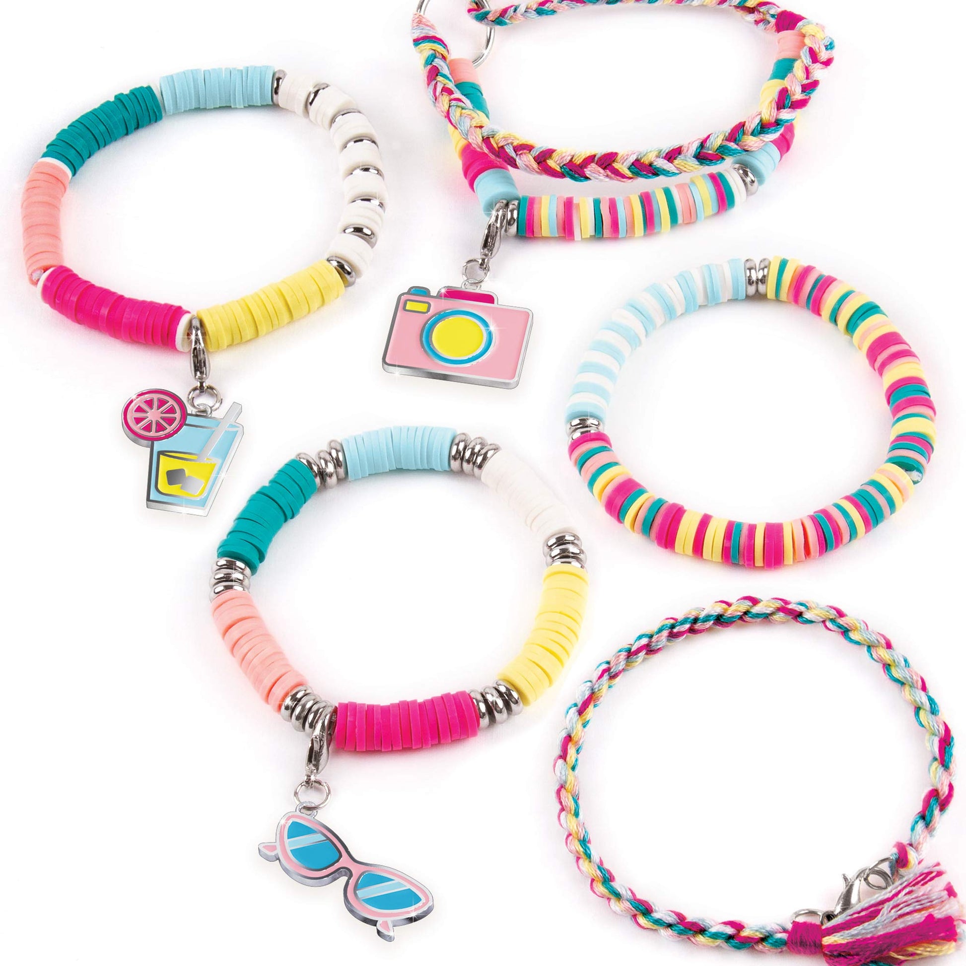 Make It Real - Summer Vibes Heishi Bead Bracelets - DIY Charm Bracelet Making Kit with Case - Friendship Bracelet Kit with Beads, Charms & Thread