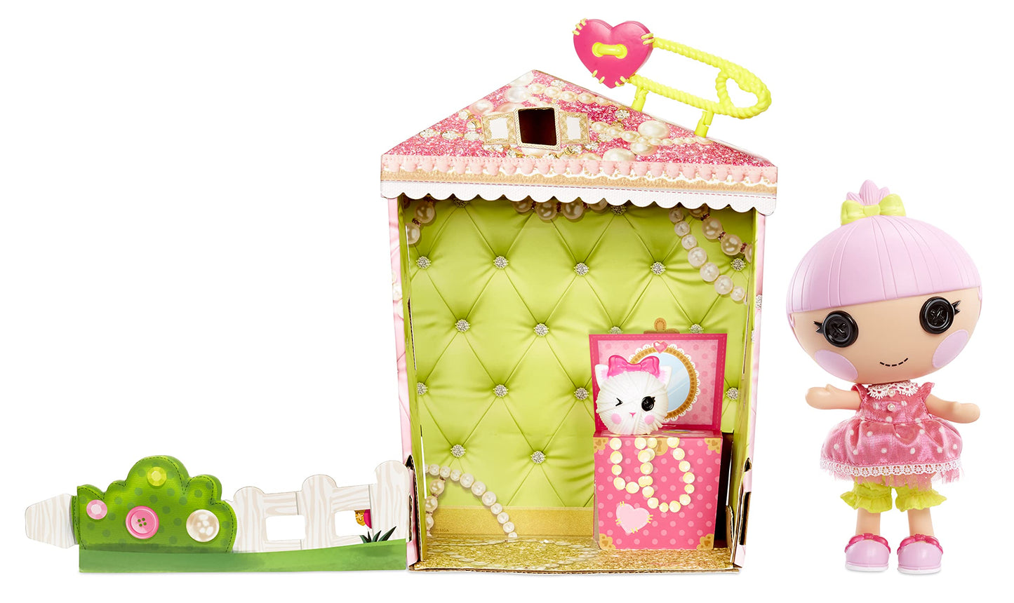 Lalaloopsy Littles Doll- Trinket Sparkles and Pet Yarn Ball Kitten, 7" Princess Doll with Pink Outfit & Accessories, Reusable House Playset- Gifts for