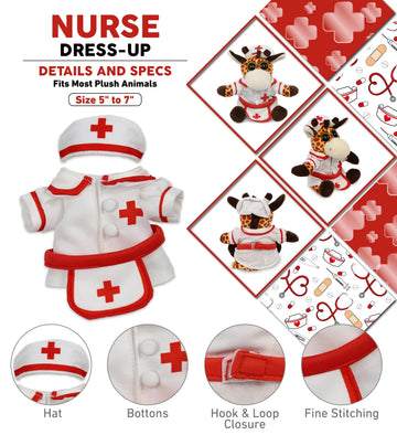 DolliBu Nurse Stuffed Animal Dress Up Set - Red Hospital Outfit with Cap and Nurse Dress Costume - Pretend Play Accessories for Teddy Bears - Small