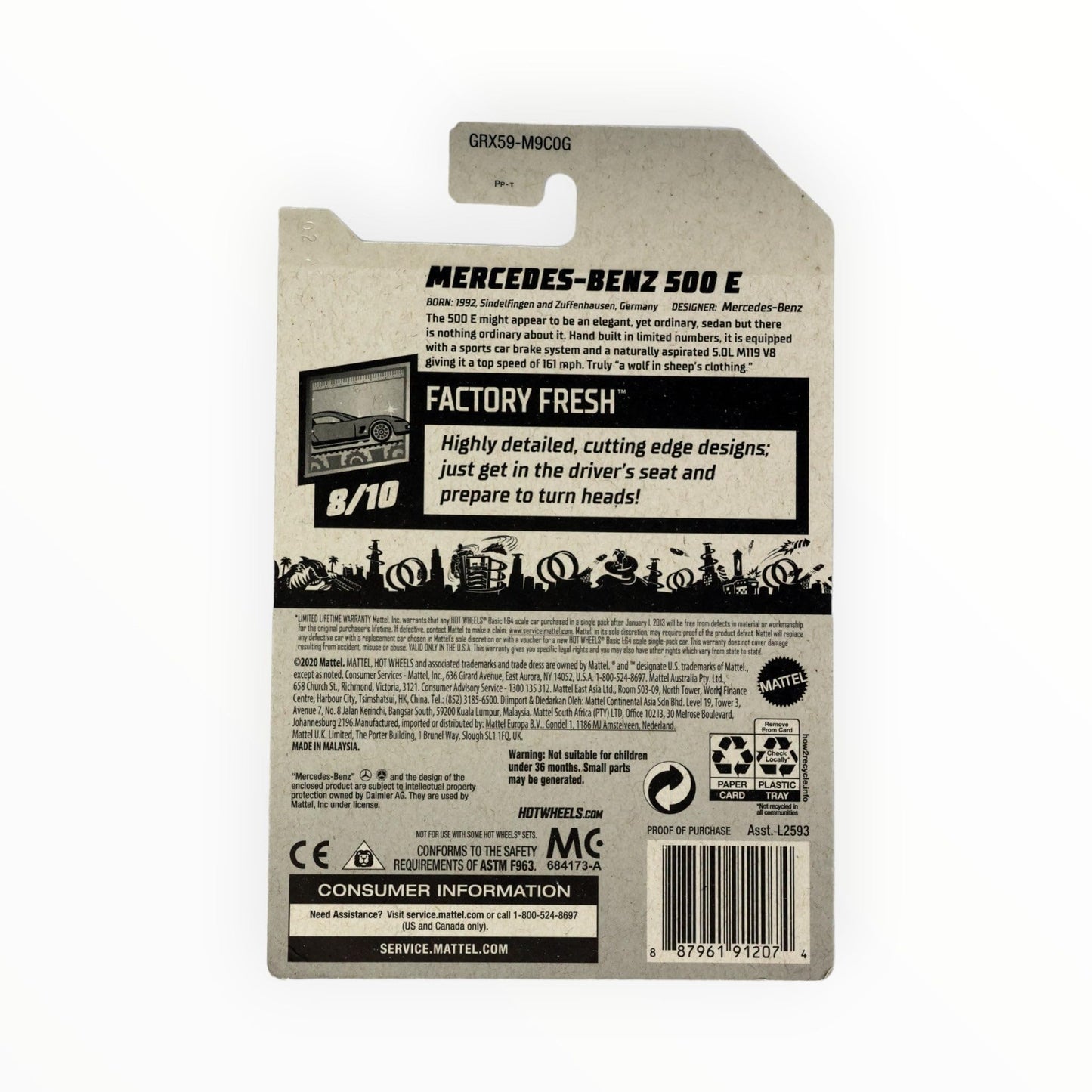 Hot Wheels Mercedes Benz 500 E, [Black] Factory Fresh 8/10
