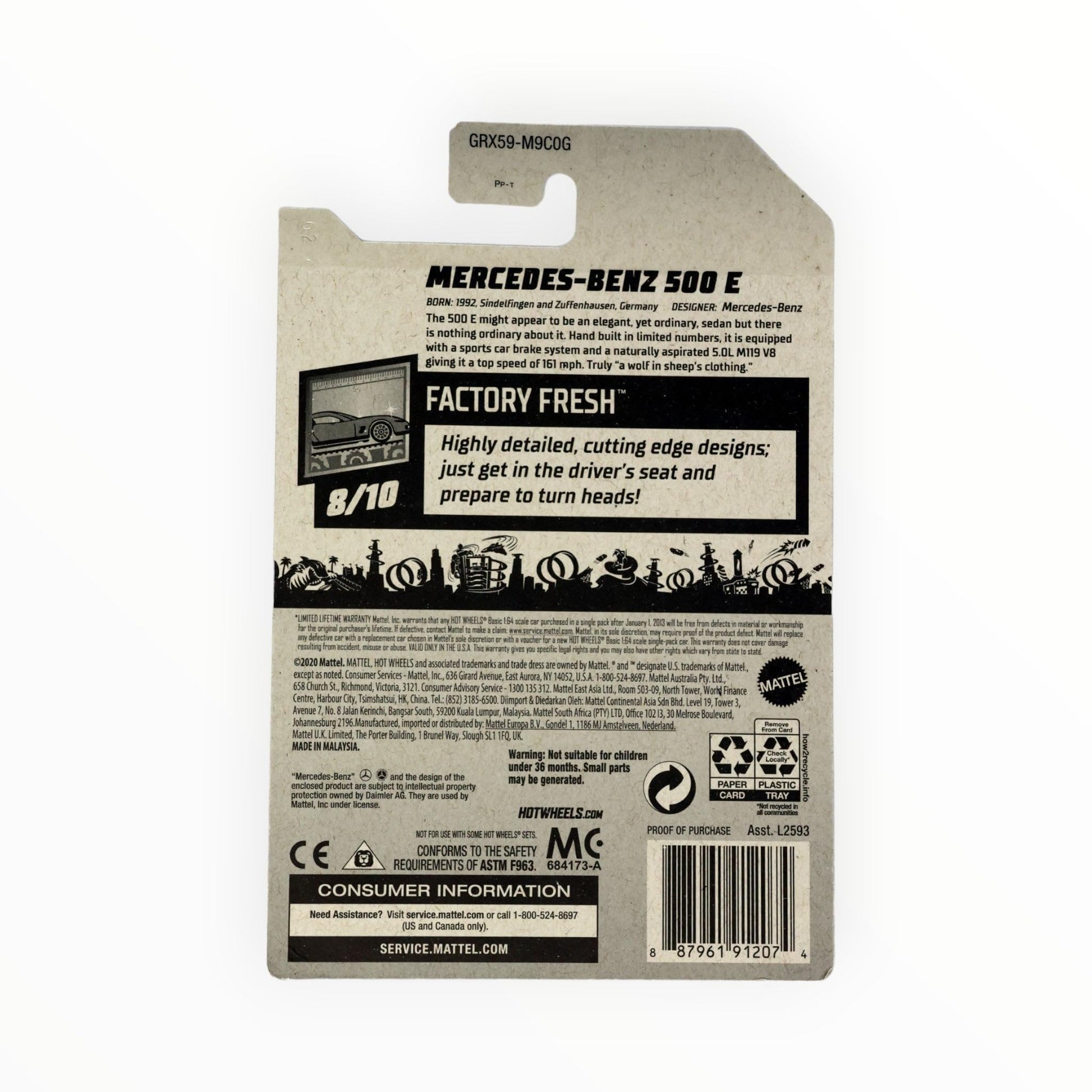 Hot Wheels Mercedes Benz 500 E, [Black] Factory Fresh 8/10