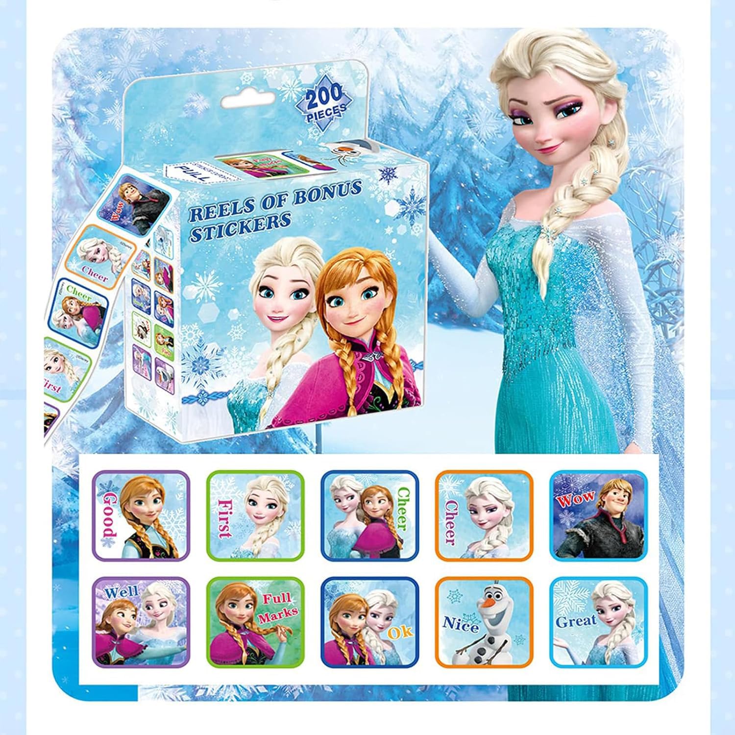 3 Pack Kids Sticker in 30 Designs,600 Pcs 1-1/2 Inch Self Adhesive Label Roll Stickers for Kids and Teacher(Princess)