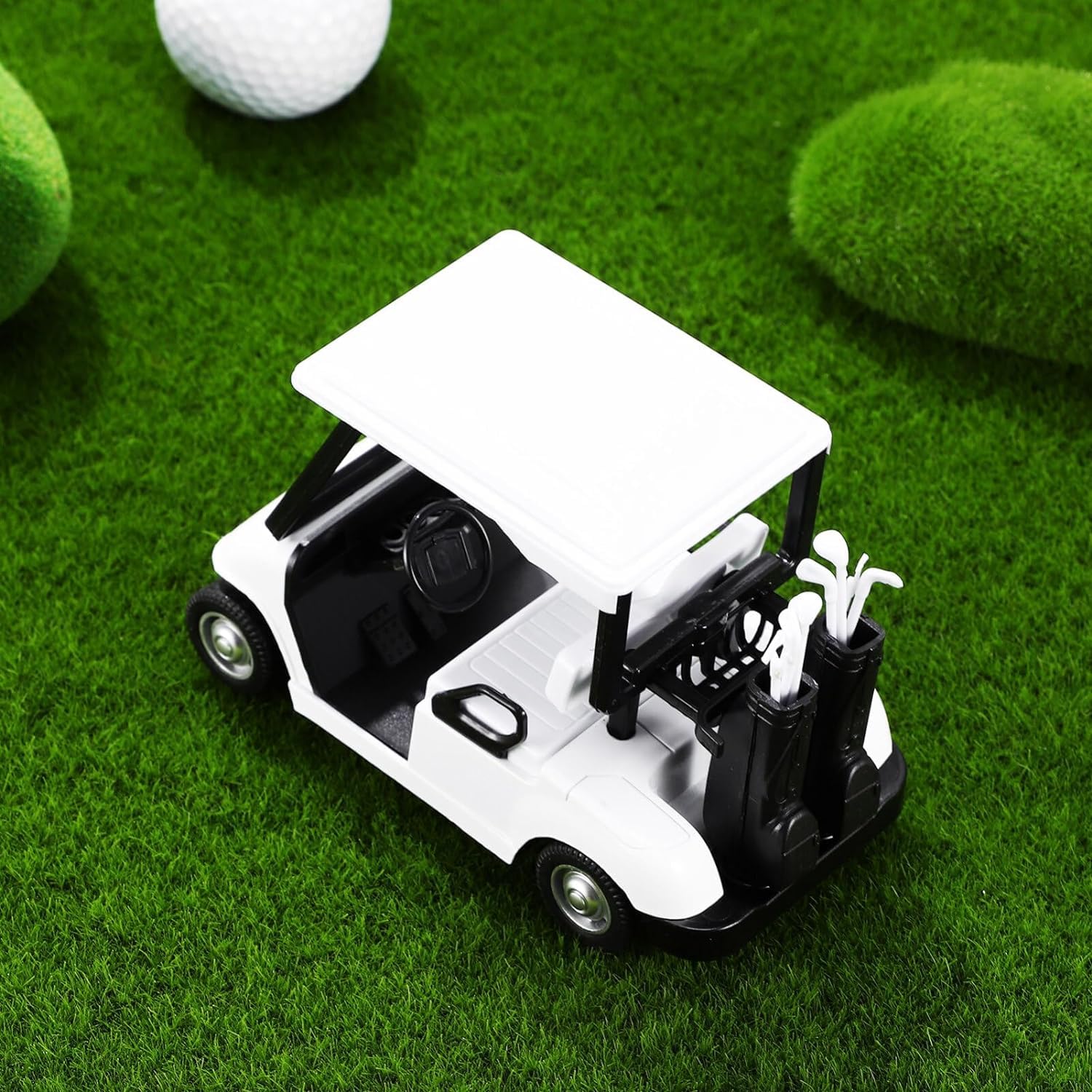6 Pack: Diecast Golf Carts Toy with Clubs, Alloy Metal Mini Model 1:20 Scale Golfcart Pullback Vehicles for Golfing Themed Office Desk Decor, Bulk