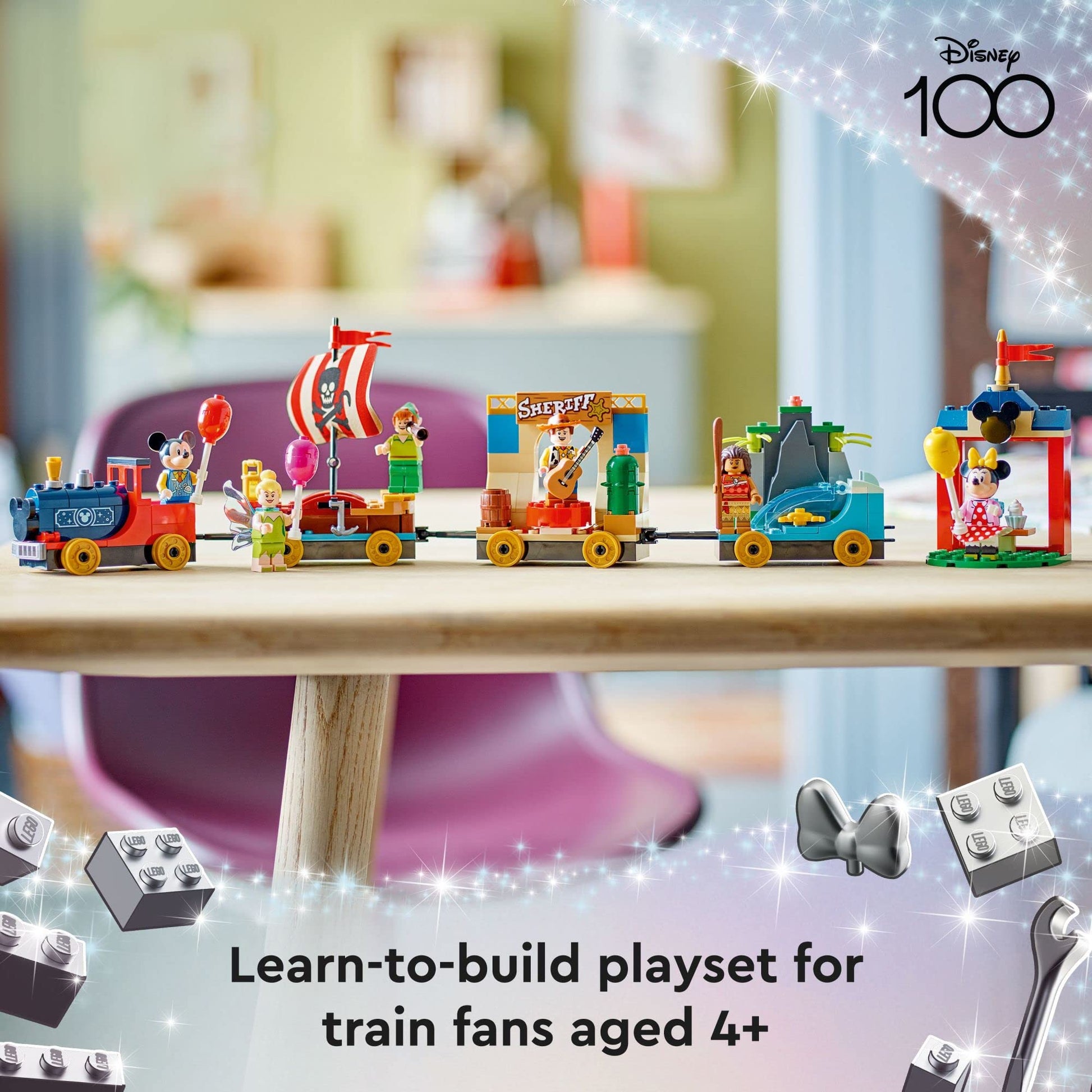 LEGO Disney 100 Celebration Train Building Toy 43212 Imaginative Play, Fun Birthday Gift for Preschool Kids Ages 4+, 6 Disney Minifigures: Moana,