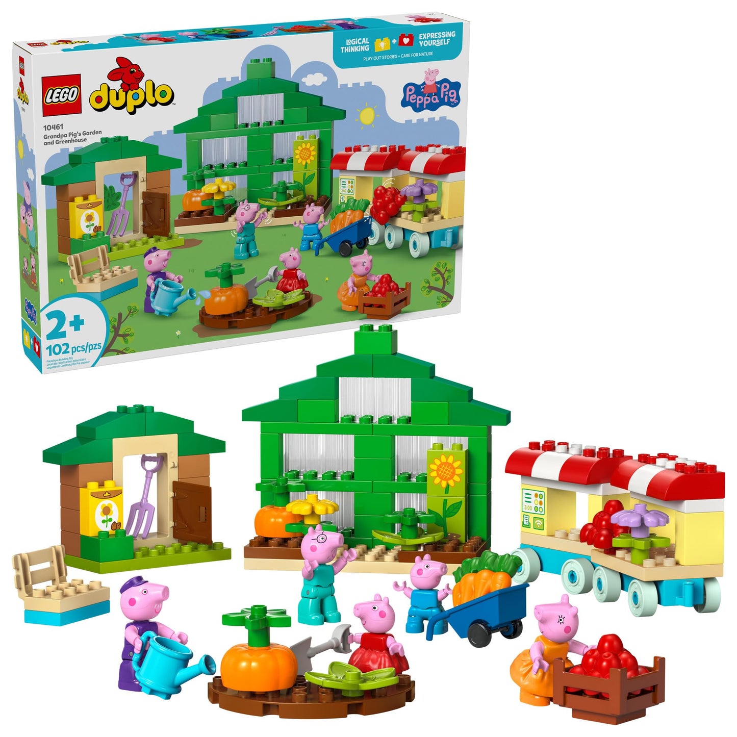 LEGO DUPLO Peppa Pig Grandpa Pig’s Garden and Greenhouse - Peppa Pig Toy for Toddlers - Preschool Learning and Sensory Toy for Girls and Boys Ages 2+