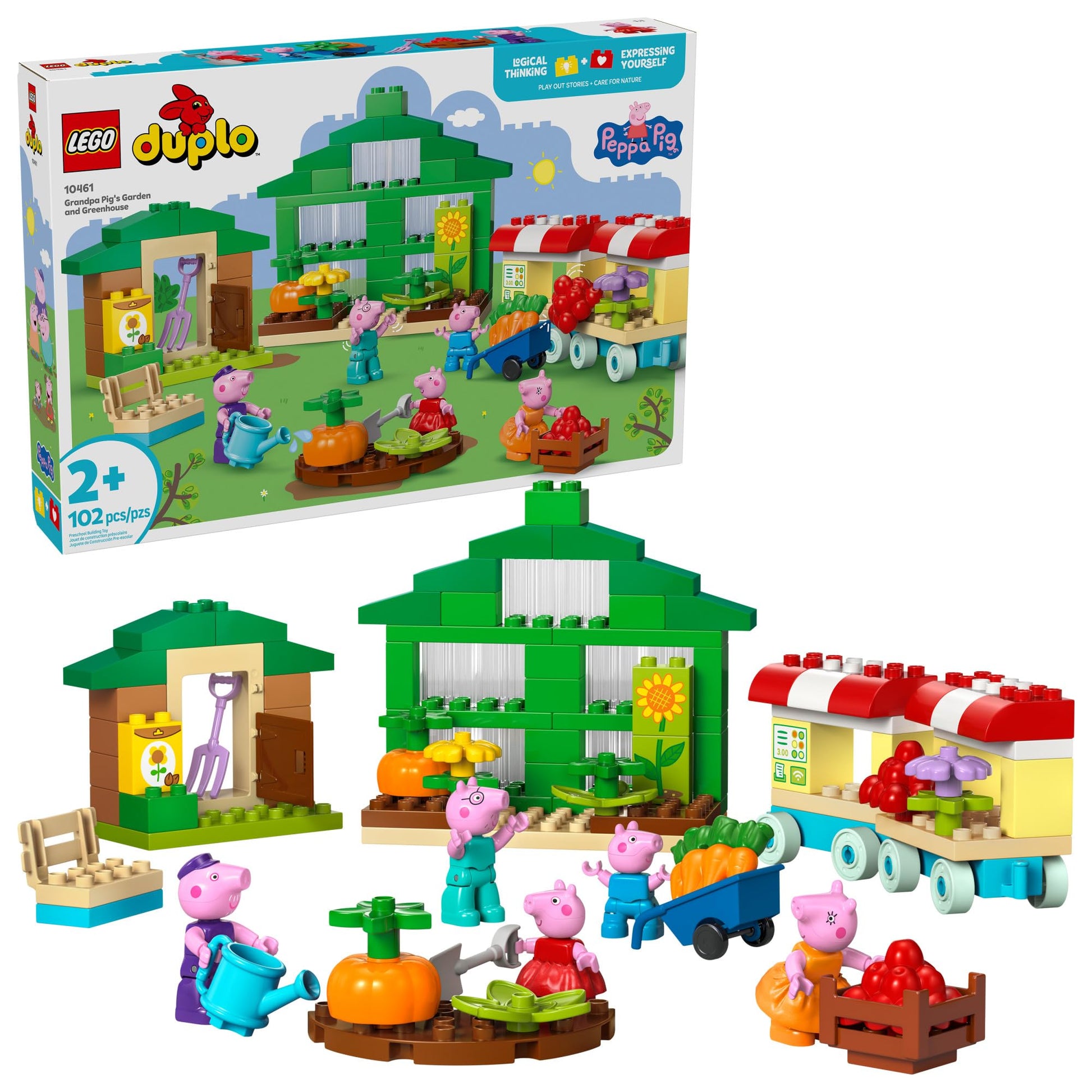 LEGO DUPLO Peppa Pig Grandpa Pig’s Garden and Greenhouse - Peppa Pig Toy for Toddlers - Preschool Learning and Sensory Toy for Girls and Boys Ages 2+