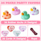 JOYIN 36 Pcs Valentine’s Day Mini Rubber Ducks with Cards for Kids, 4 Colors Duckies Bath Toys with 4 Card Designs for Classroom Exchange Prizes