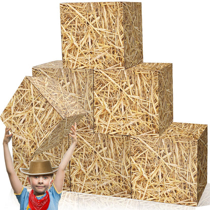 6 PCS Hay Bales Paper Boxes Decor Western Cowboy Party Decor Box Farm Hay Photo Booth Props Rustic Farmhouse Cowboy Party Supplies