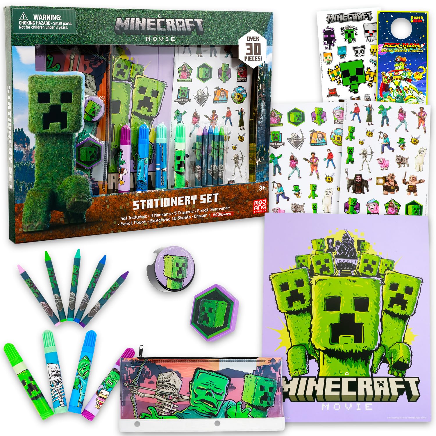 Minecraft Stationery Set for Boys - Bundle with Video Game Notebook, Stickers, Coloring Utensils, Pencil Holder, More | Minecraft Art Set for Kids