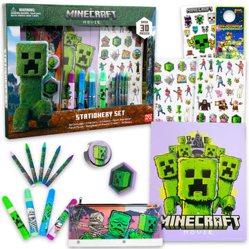 Minecraft Stationery Set for Boys - Bundle with Video Game Notebook, Stickers, Coloring Utensils, Pencil Holder, More | Minecraft Art Set for Kids