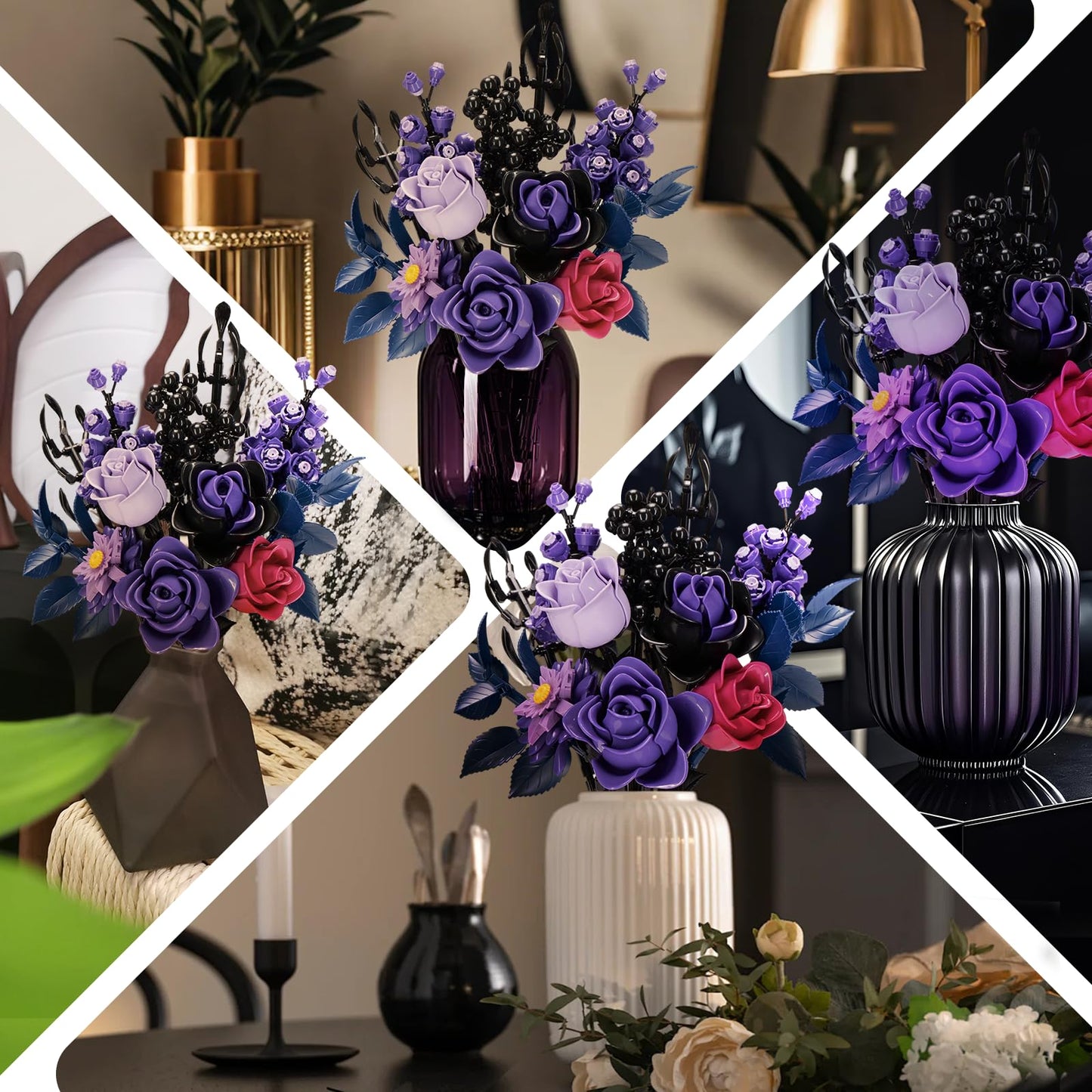 GXJTYYBS Ideas Halloween Purple Flowers Gothic Rose, Compatible with Major Brands Flowers Gift for Adults Women Girls Home Botanical Decoration