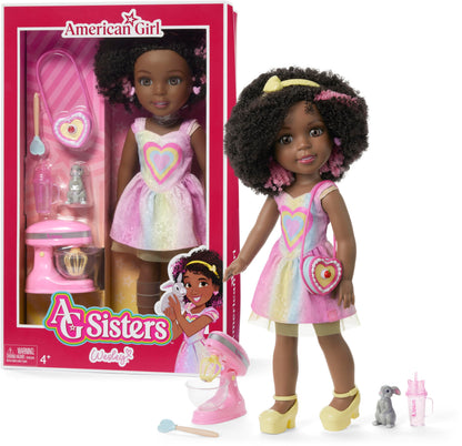 American Girl, AG Sisters Wesley Doll, Brown Eyes, Short Curly Dark-Brown Hair with Pink Highlights, 14.5", Age 4+ (Amazon Exclusive)