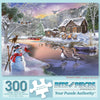 Bits and Pieces - 300 Piece Jigsaw Puzzle for Adults 18" x 24" - Winter Cabin - 300 pc Snow Forest River Mountain Snowman Nature Jigsaw by Artist