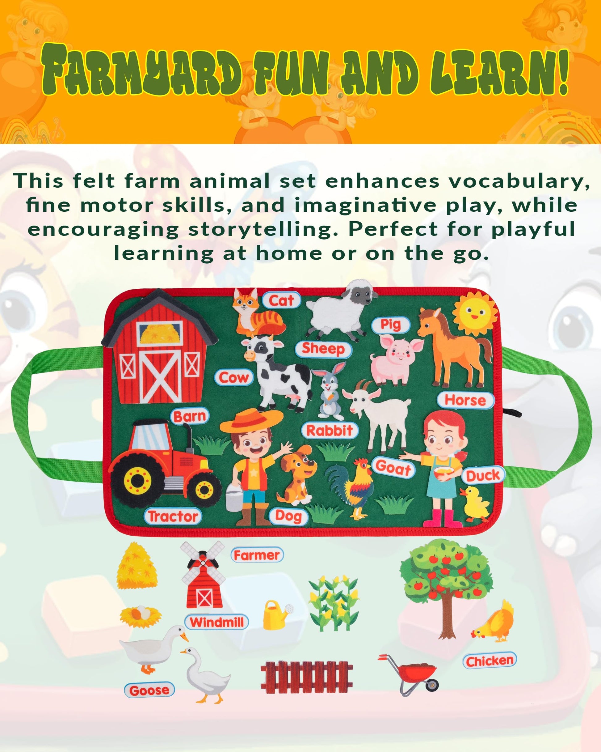 HappyVk Educational Felt Story Board Set - One Felt Board and 154 Pieces Storytelling Learning Kit for Toddlers and A Felt Activity Board Game with 10