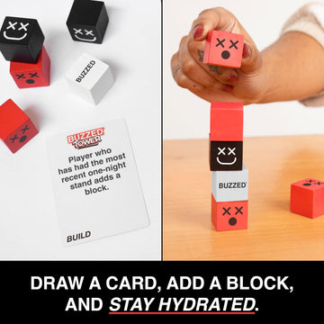 WHAT DO YOU MEME? Buzzed Tower: The Stack-and-Sip Drinking Card Game for Adults - Includes 30 Blocks, 80 Cards, and Big Laughs for Parties, Game