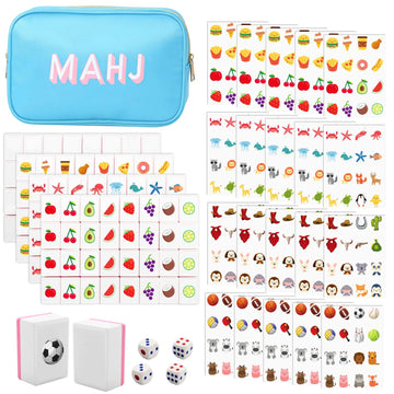 American Mahjong Game Set,Mahjong Tile Game,Mahjong Set with 128 Premium Pink Tiles(1.18'') Animal and Food Pattern with Handbag for picnics, Camping