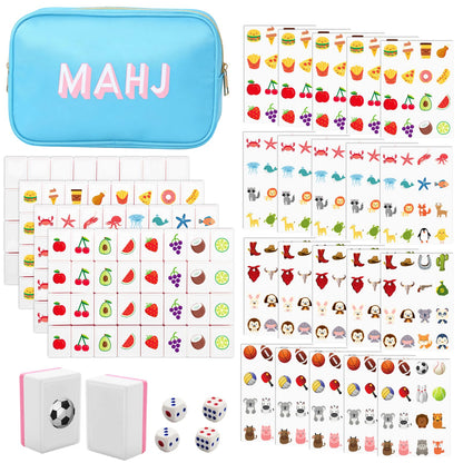American Mahjong Game Set,Mahjong Tile Game,Mahjong Set with 128 Premium Pink Tiles(1.18'') Animal and Food Pattern with Handbag for picnics, Camping