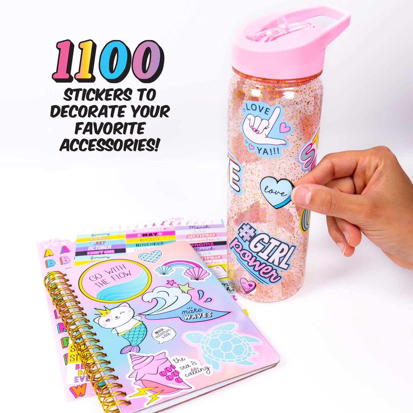 Just My Style 1100 Vinyl Sticker Book, Sparkly Spiral Bound Book With Positivity Quotes, Tie Dye Stickers, Sweet Treats & More, Great For Back