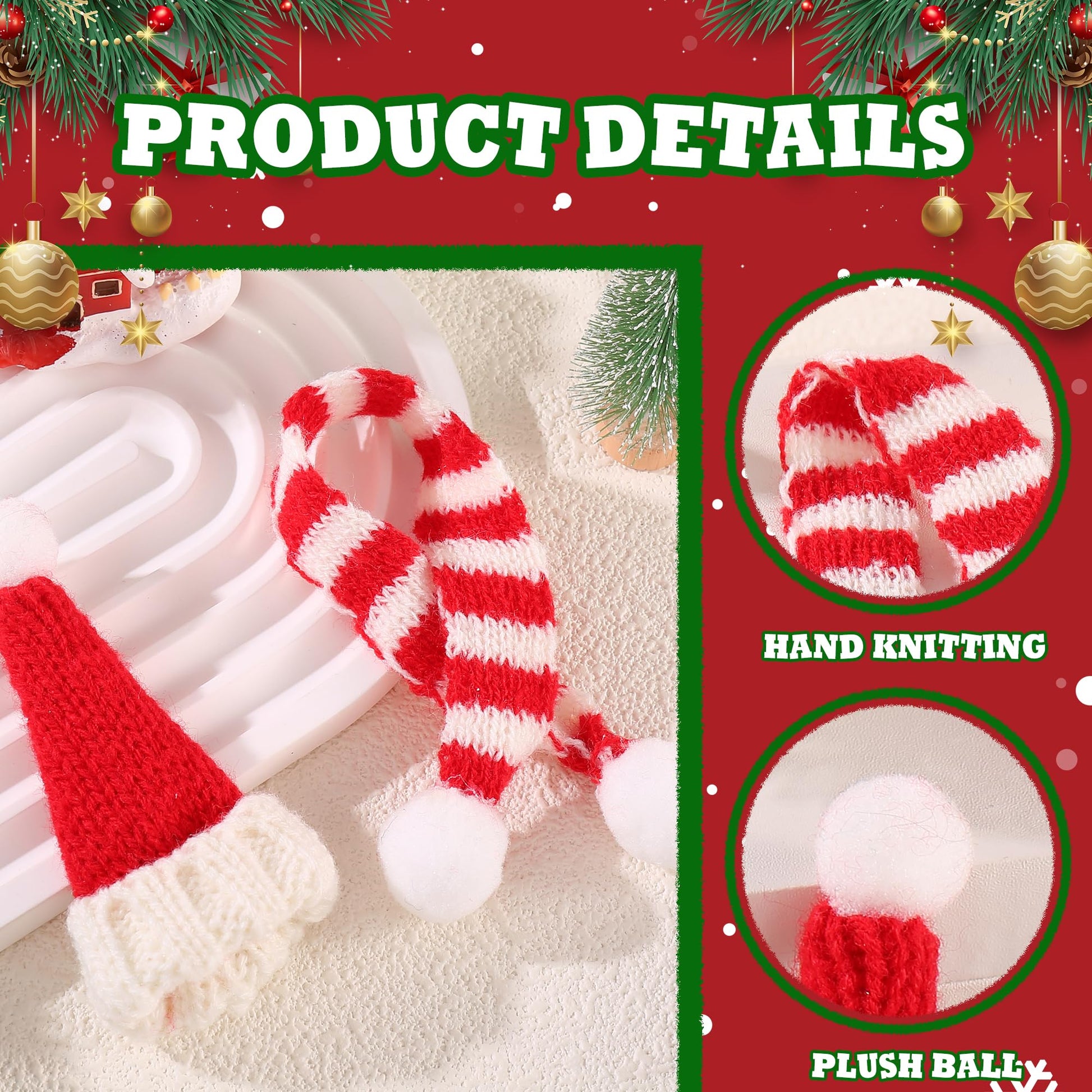 JITUIHOM100PCS Red Mini Hats and Scarves Sets Mini Knitted Finger Hats DIY Handmade Gifts Crafts Doll and Snowman Hat Decorations Wine Doll
