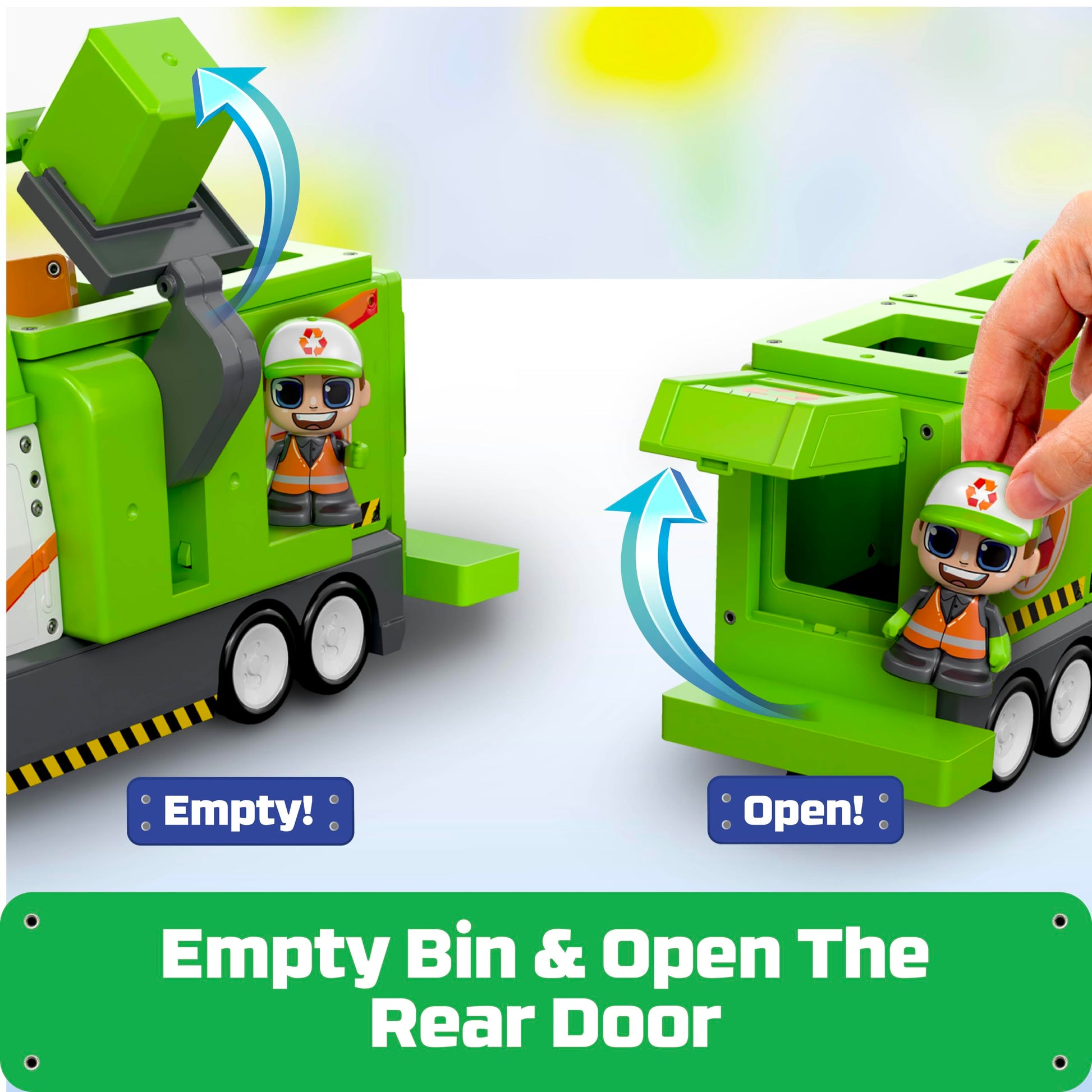 Tile Town Recycling Truck 15-Piece Magnetic Tile Playset, Interactive STEM Magnetic Tiles Toys, Includes 1 Action Figure and 2 Action Tiles