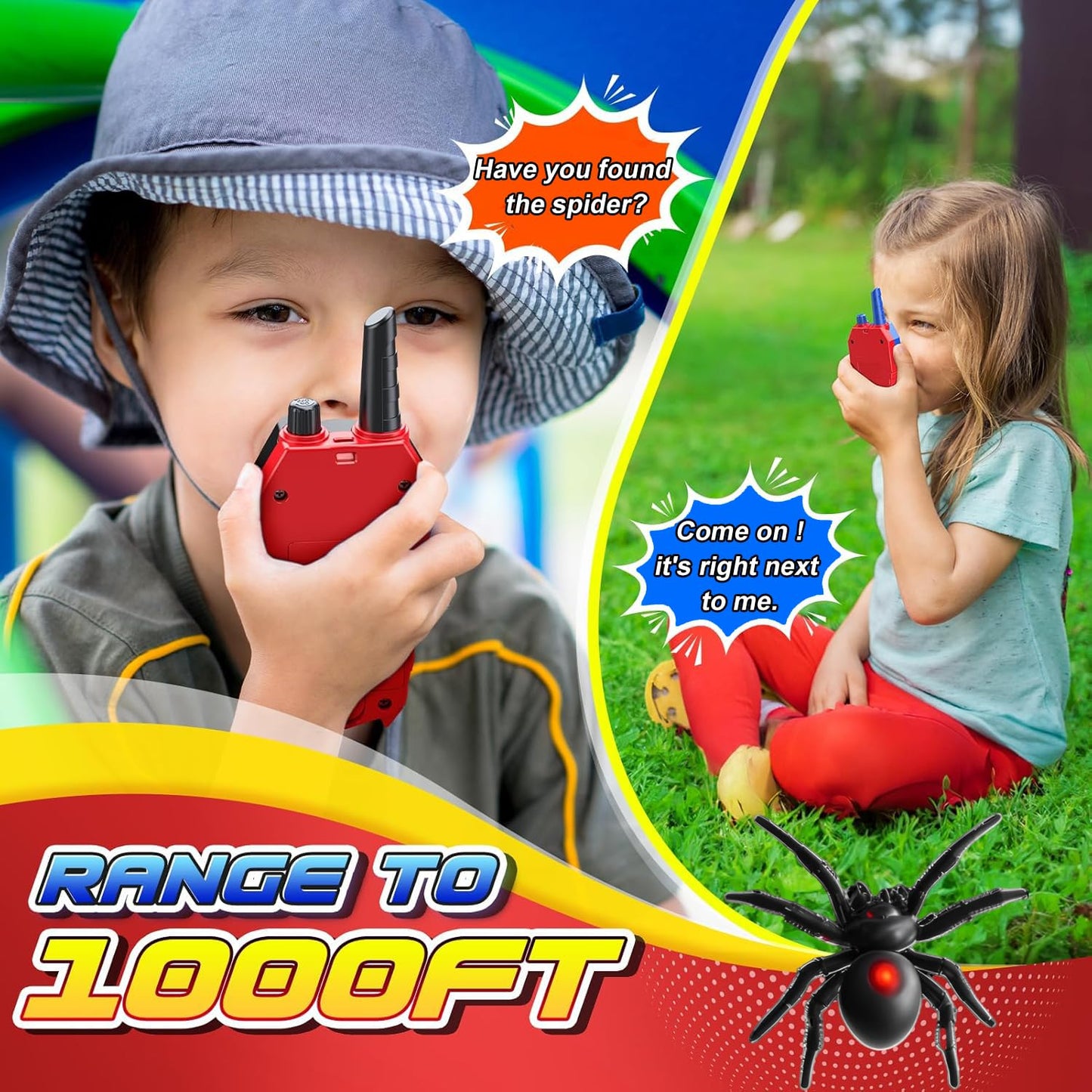 Walkie Talkies for Kids Long Range, Kids Walkie Talkies 3 Pack, Spider Toys for Boys 3-4 4-6 6-8 Outdoor Camping 2 Way Radio Toy, Birthday Toys for