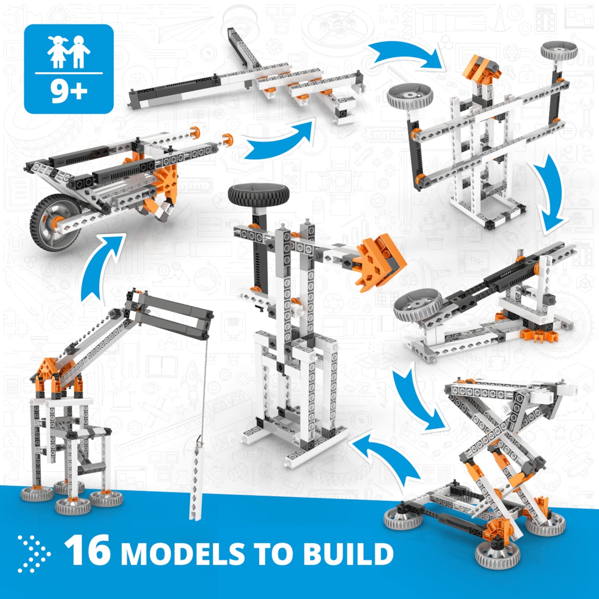 Engino STEM Toys, 16 Models in 1, Mechanics Levers & Linkages, Construction Toys for Kids 9+, Educational Kit, Gift for Boys & Girls, Fun Kids