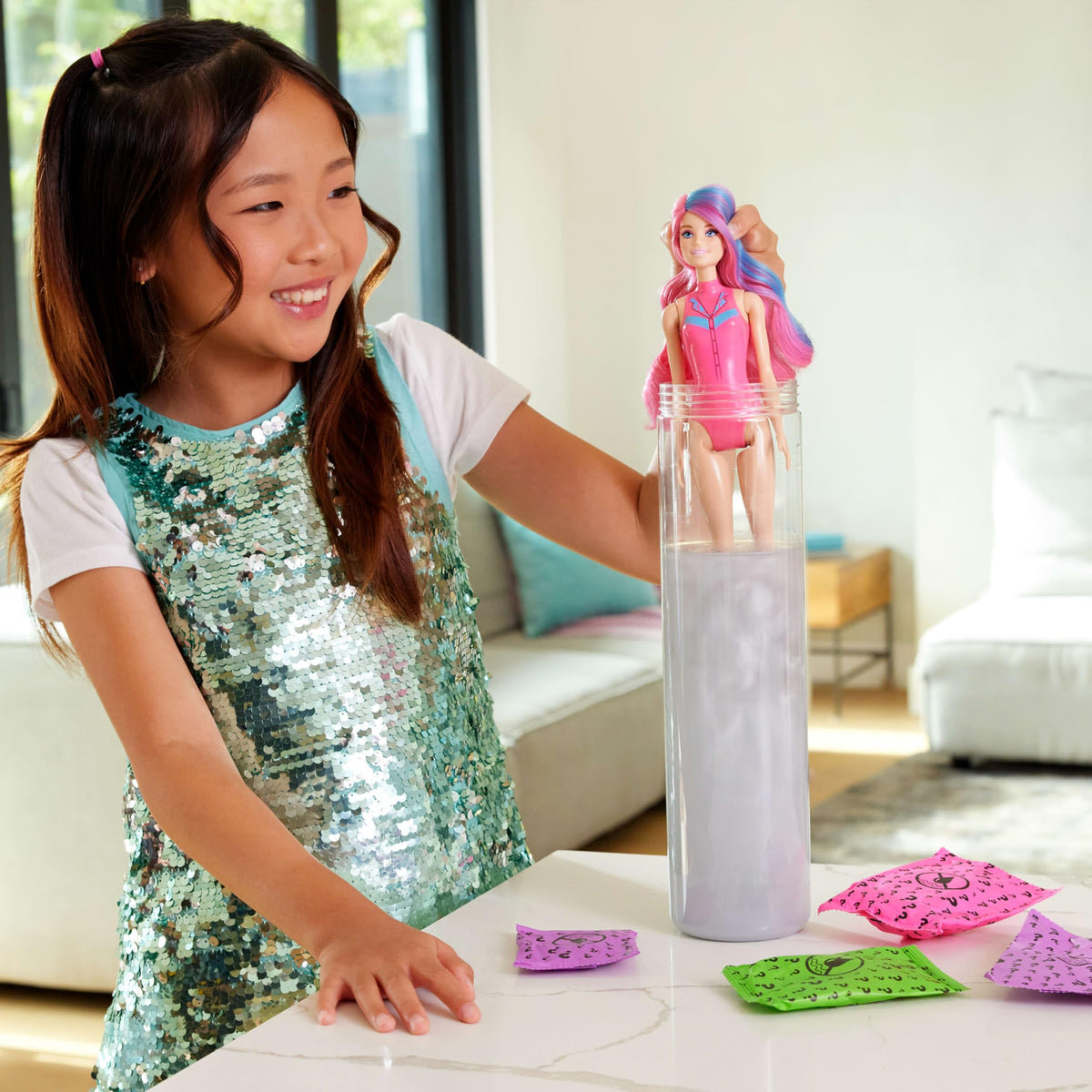 Barbie Color Reveal Fashion Doll & Accessories with 6 Surprises, Disco Star Series with Metallic Shine & Color-Change Bodice (Styles May Vary)